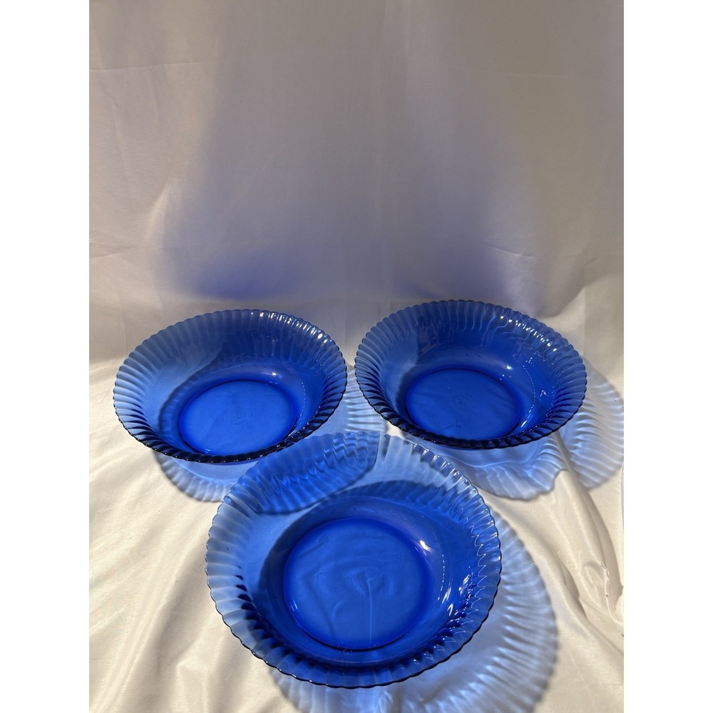 Vintage Colorex Cobalt Blue Glass Bowls Set of 3 Made in Brazil 9.5" Fluted